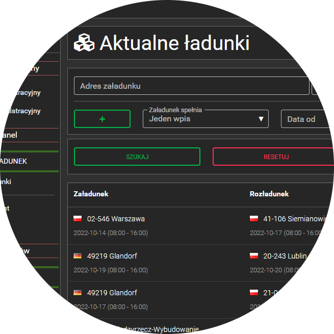aktualne ładunki giełdy HIT Transport